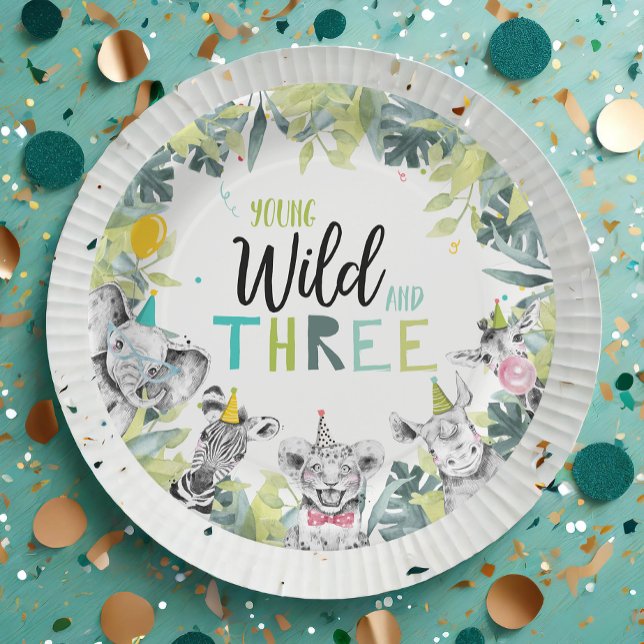 Assiettes En Carton Animaux de fête Safari Jeune sauvage et trois Anni (Créateur téléchargé)