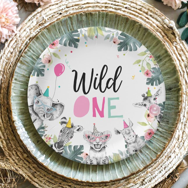 Assiettes En Carton Animaux de fête Safari Wild One Girl Premier anniv (Créateur téléchargé)