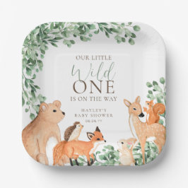 Assiettes En Carton Animaux de forêt Baby shower sauvage blanc