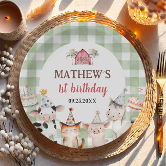 Assiettes En Carton Animaux de la Ferme Cour de Ferme 1er Anniversaire