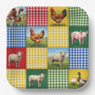 Assiettes En Carton Animaux de la ferme et courtepointte à patchwork à