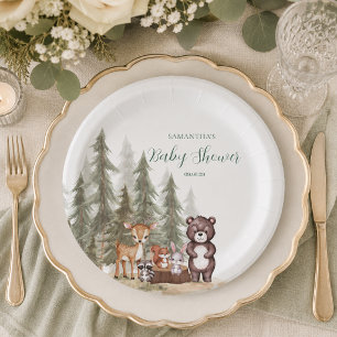 Assiettes En Carton Animaux de la forêt à l'aquarelle pour une baby sh