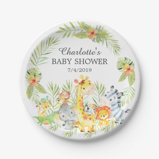 Assiettes En Carton Animaux de la Jungle Jaune Baby shower Plaque 7" (Devant)