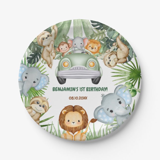 Assiettes En Carton Animaux de la Jungle tropicale sauvage Anniversair (Devant)