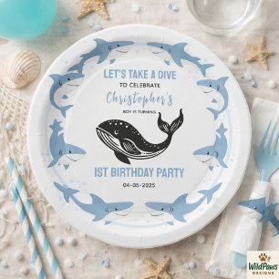 Assiettes En Carton Animaux de la mer Requin 1er Anniversaire Sous l