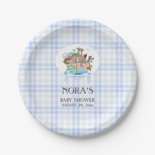 Assiettes En Carton Animaux de l'Arche de Noé Gingham Bleu