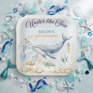Assiettes En Carton Animaux de l'Océan Sous la Mer Baleine Anniversair