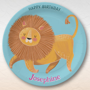 Assiettes En Carton Animaux de safari anniversaire lionne fille