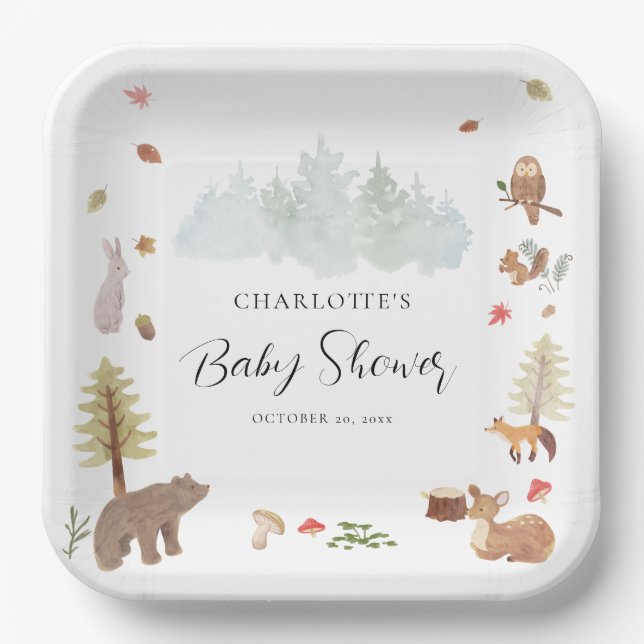 Assiettes En Carton Animaux des bois Baby shower d'automne d'automne (Recto)