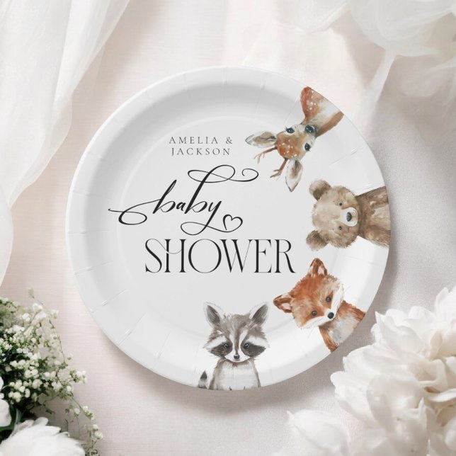Assiettes En Carton Animaux des bois Baby shower moderne (Créateur téléchargé)