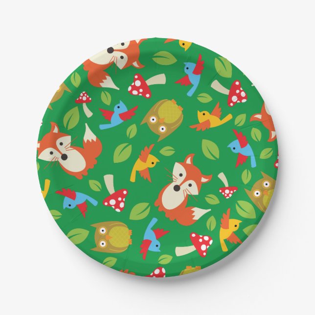 Assiettes En Carton Animaux des bois fête d'anniversaire (Devant)