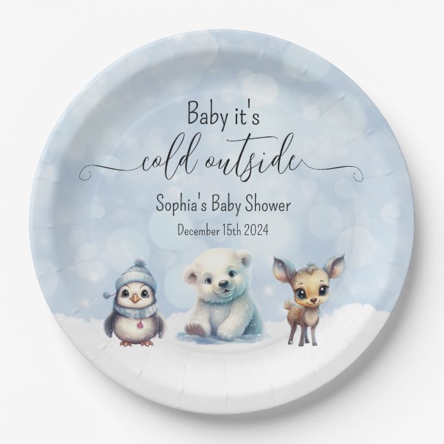 Assiettes En Carton Animaux d'hiver Froid hors Baby shower (Devant)