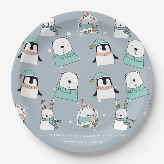 Assiettes En Carton Animaux mignons de Noël personnalisés (Devant)