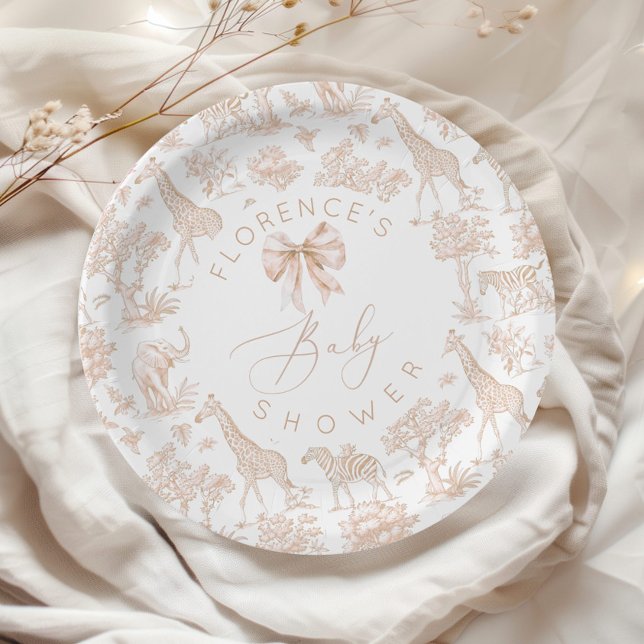 Assiettes En Carton Animaux Safari Toile de Jouy Baby shower Boho (Créateur téléchargé)