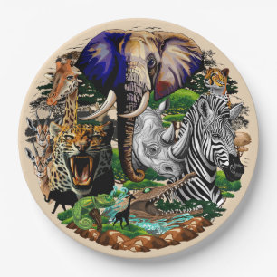 Assiettes En Carton Animaux sauvages de la Savane africaine