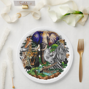 Assiettes En Carton Animaux sauvages de la Savane africaine