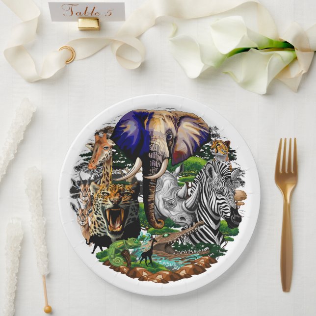 Assiettes En Carton Animaux sauvages de la Savane africaine (Mariage)
