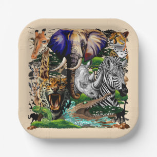 Assiettes En Carton Animaux sauvages de la Savane africaine