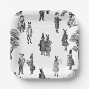 Assiettes En Carton animaux victoriens antiques enfants toile blanche