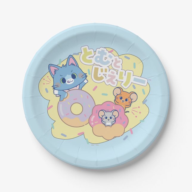 Assiettes En Carton Anime Donut délice avec Tom, Jerry et Tuffy (Devant)
