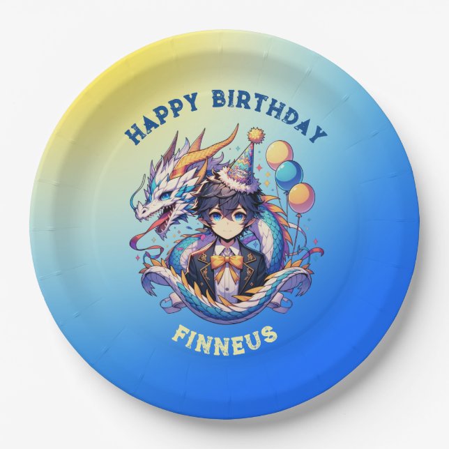 Assiettes En Carton Anime Dragon Personnalisé l'anniversaire du garçon (Devant)
