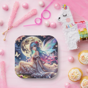 Assiettes En Carton Anime Girl Moon Fairy Princesse dans le jardin