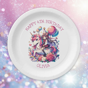 Assiettes En Carton Anime Girl on Unicorn Anniversaire Personnalisé