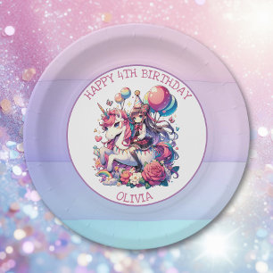 Assiettes En Carton Anime Girl on Unicorn Anniversaire Personnalisé