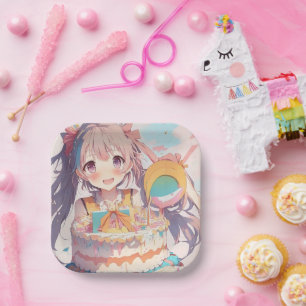 Assiettes En Carton Anime Girl with Whimsical Birthday