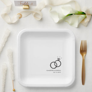 Assiettes En Carton Anneaux fiançailles Script de partie d'engagemen
