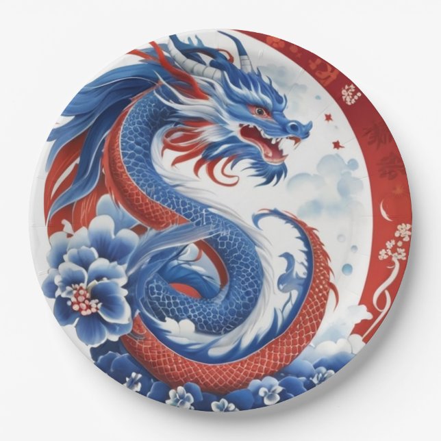 Assiettes En Carton Année de la DRAGON Party Papiers Plaques! (Devant)