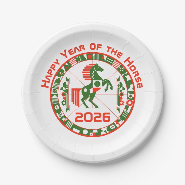 Assiettes En Carton Année du cheval 2026 (Devant)