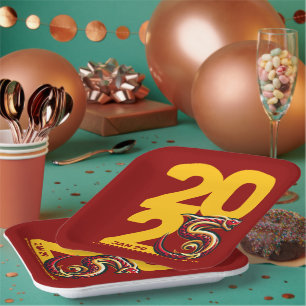 Assiettes En Carton Année rouge or du serpent 2025