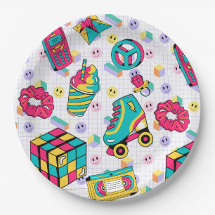 Assiettes En Carton Années 90 funky Neon luisantes Retro