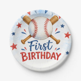 Assiettes En Carton Anniversaire 1 an Baseball Aquarelle