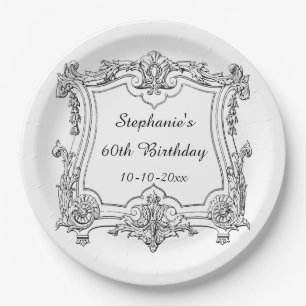 Assiettes En Carton Anniversaire 60 ans Vintage French Scroll
