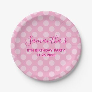 Assiettes En Carton Anniversaire 8 ans pois rose clair