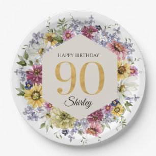 Assiettes En Carton Anniversaire 90 ans personnalisé Wildflower
