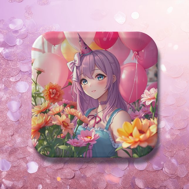 Assiettes En Carton Anniversaire à thème Anime fille (Créateur téléchargé)