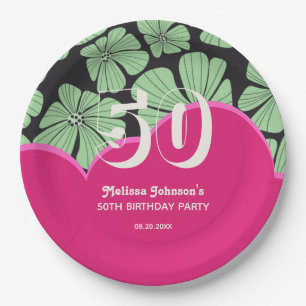 Assiettes En Carton Anniversaire Abstrait de Chamomille Florale Rose
