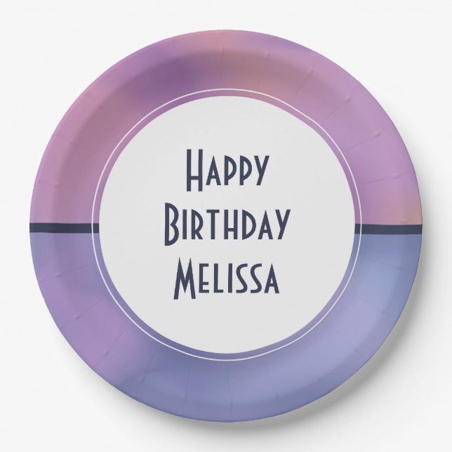 Assiettes En Carton Anniversaire Abstrait moderne violet et rose (Devant)
