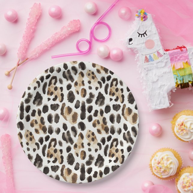 Assiettes En Carton Anniversaire Animal Léopard Noir Marron Crème (Fête)