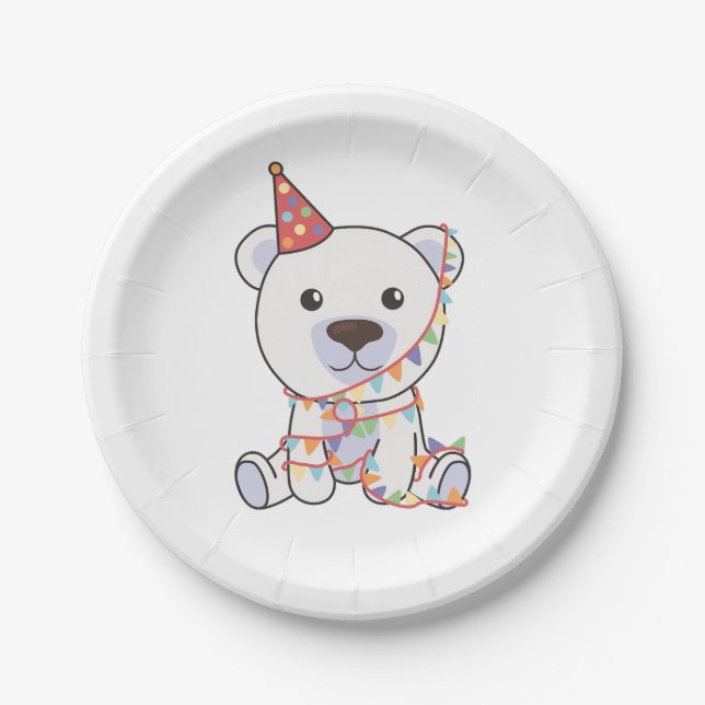 Assiettes En Carton Anniversaire Animal mignon Ours polaire fête d'ann (Devant)