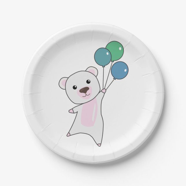 Assiettes En Carton Anniversaire Animal mignon Ours polaire fête d'ann (Devant)