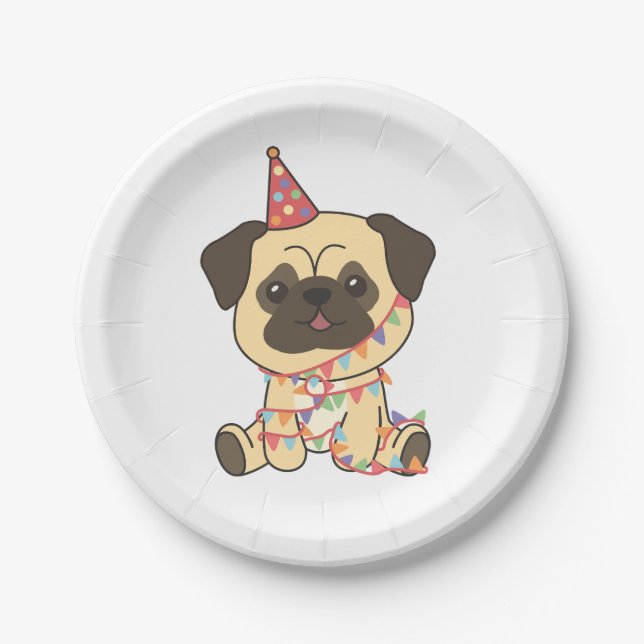 Assiettes En Carton Anniversaire Animal mignonne Carlin pour enfants f (Devant)