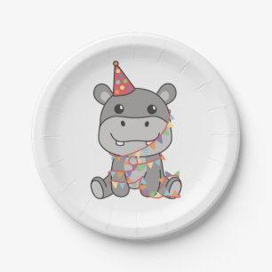 Assiettes En Carton Anniversaire animal mignonne Hippo pour enfants fê