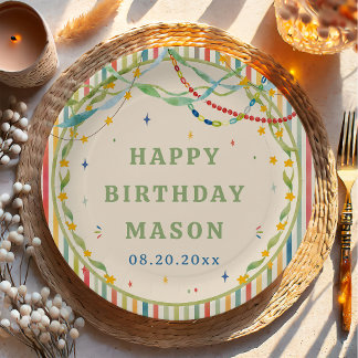 Assiettes En Carton Anniversaire Aquarelle Colorée