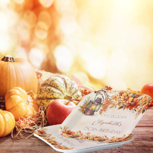 Assiettes En Carton Anniversaire automne fleurons oranges lampe rustiq