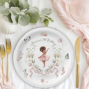 Assiettes En Carton Anniversaire Ballerine Aquarelle & Ruban Rose Fant