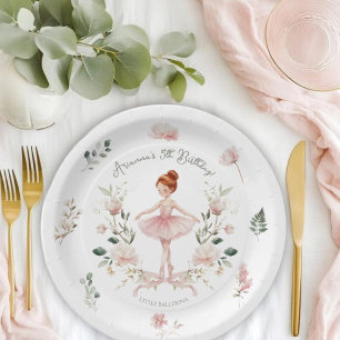 Assiettes En Carton Anniversaire Ballerine Aquarelle & Ruban Rose Fant